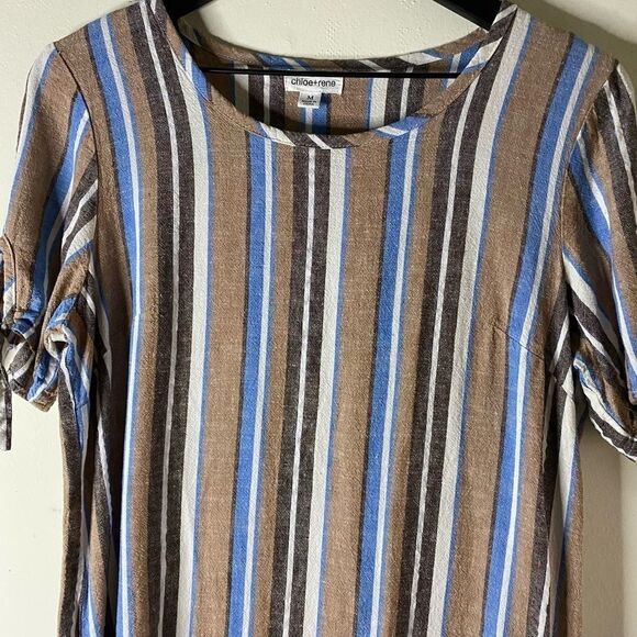 Chloe + Rene Striped Linen Blend Dress Size M - Picture 3 of 7